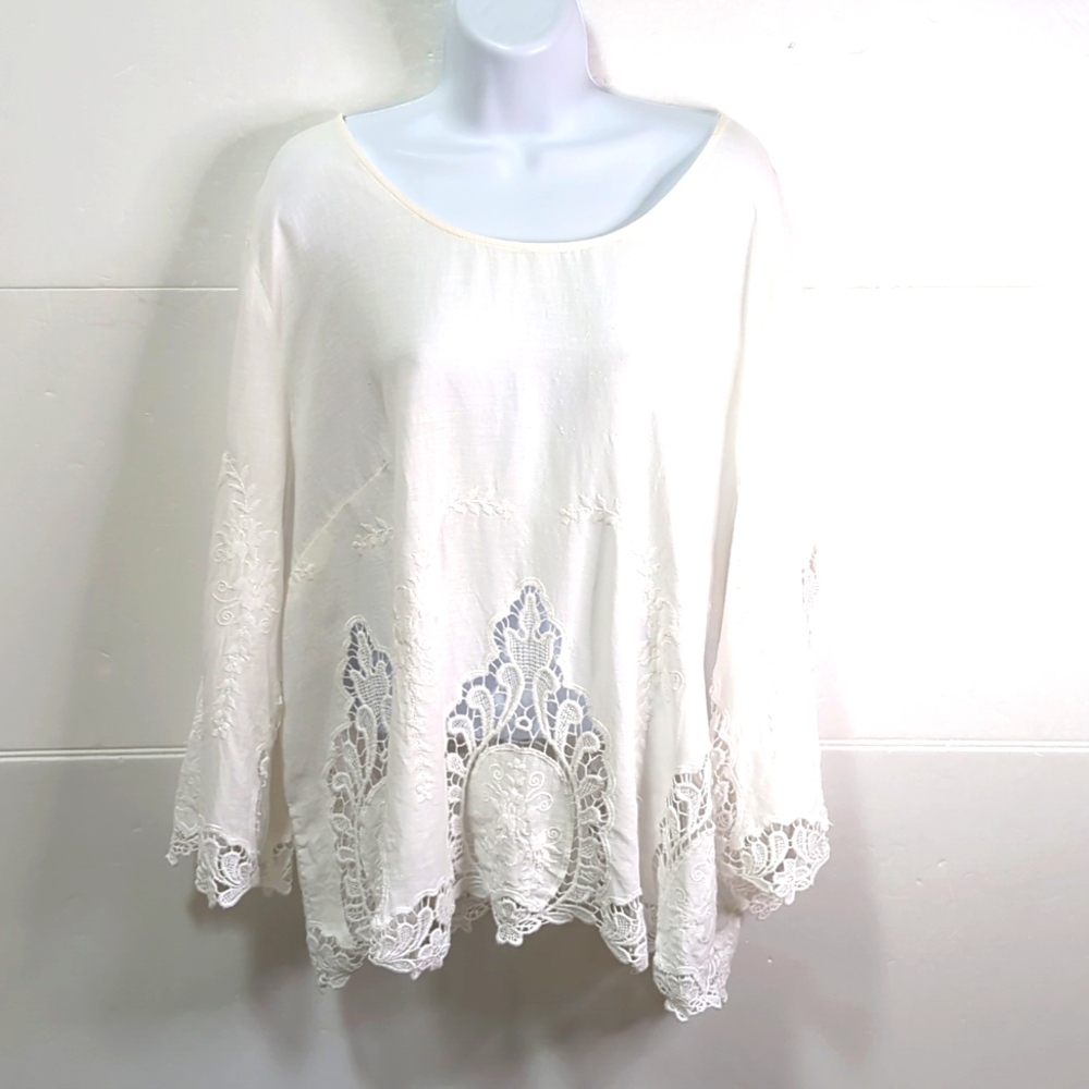 Gorgeous cotton lace top white on white embroidery with cut outs.